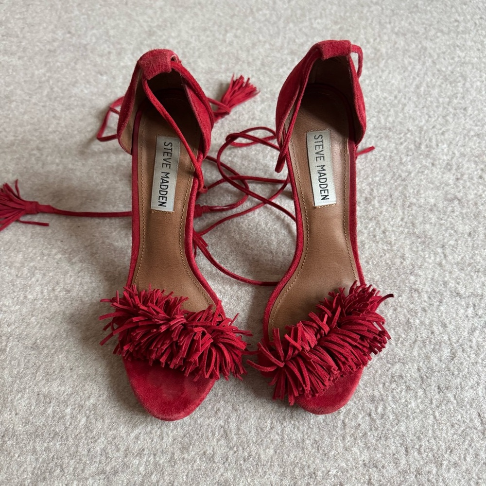 Steve Madden Red Suede Heels - Picture 4 of 7